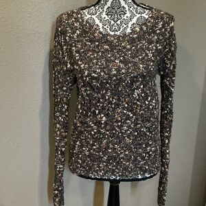 Hinge Long Sleeve Top in Brown and Cream Size Small
